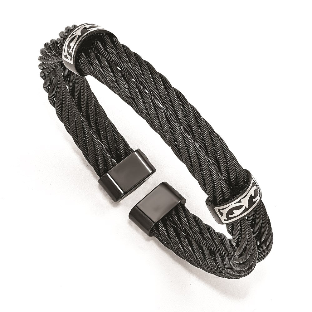 Edward Mirell Black Ti & Sterling Silver Thorn Double Cable Cuff Bracelet, 13 mm