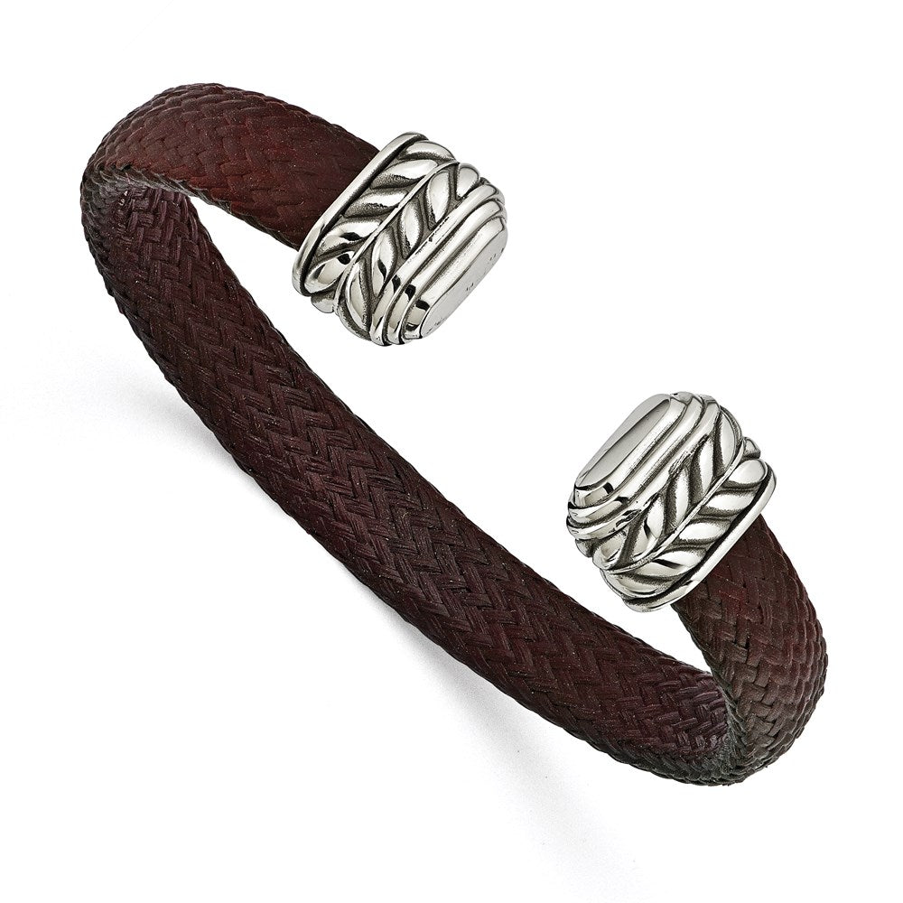 Edward Mirell 10mm Stainless Steel w/Carbon Fiber Cuff Bracelet, 6 x 10.5 mm
