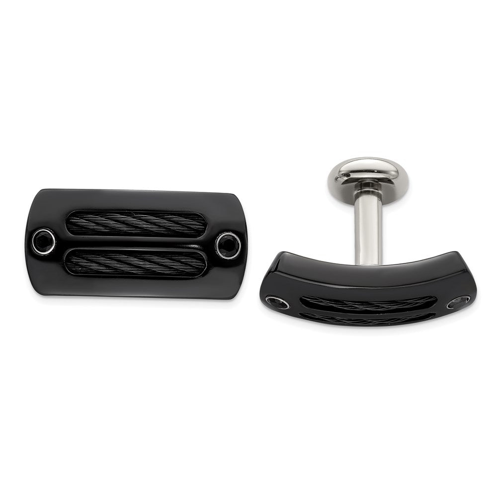 Edward Mirell Black Ti Cable & Black Spinel w/ Silver Bezel Cufflinks