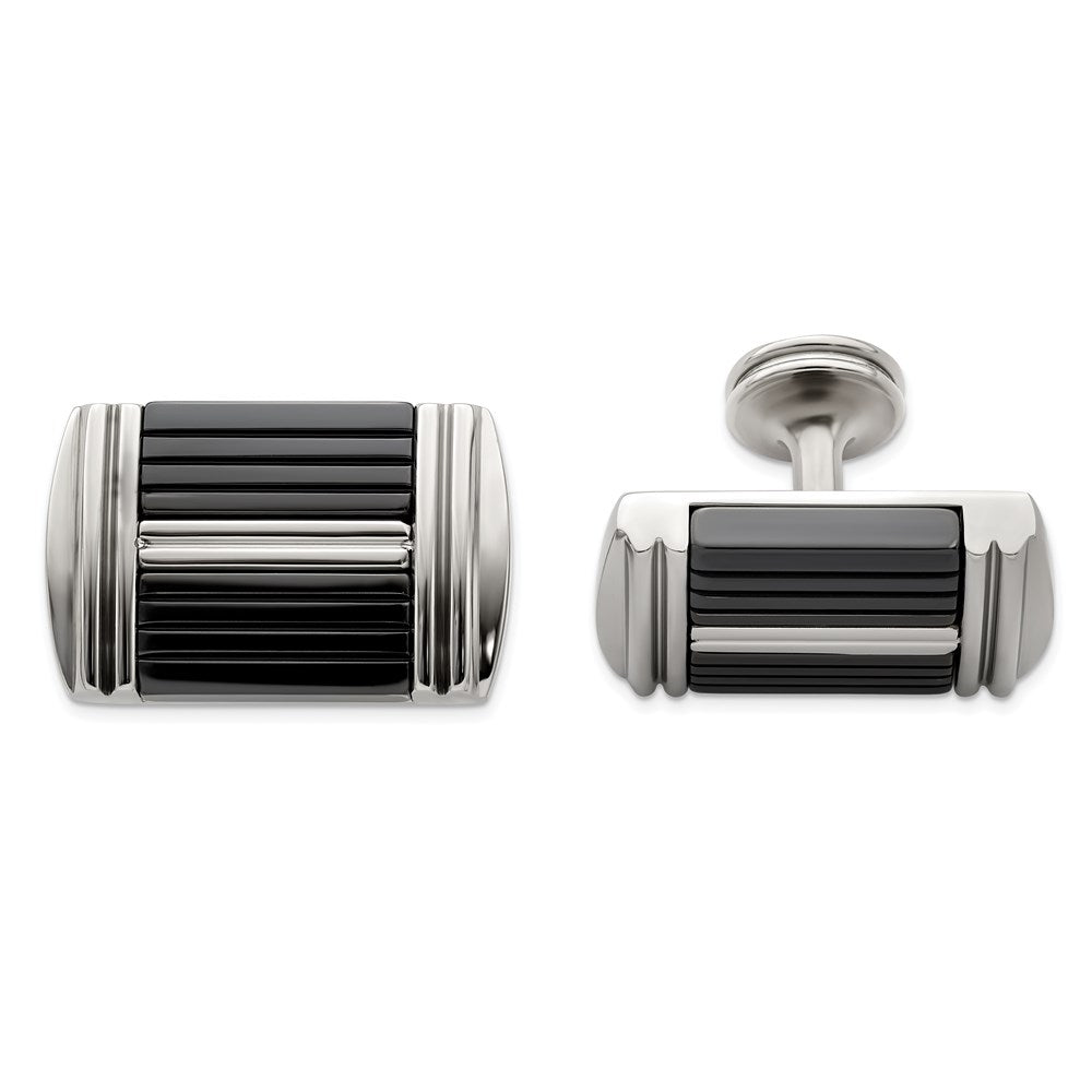 Edward Mirell Black Ti & Stainless Steel Polished Cufflinks