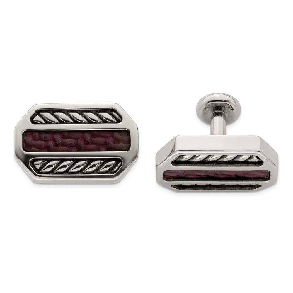 Edward Mirell Stainless Steel Marsala Carbon Fiber Cufflinks