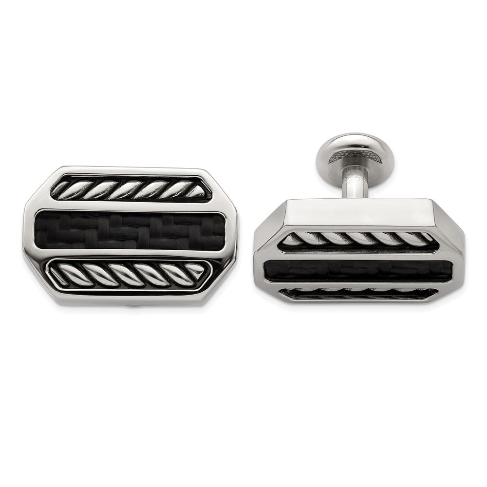 Edward Mirell Stainless Steel Black Carbon Fiber Cufflinks