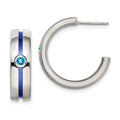 Edward Mirell Grey Ti Brushed Blue Anodized and Blue Topaz J Hoop Post Earrings, 0.22 ct