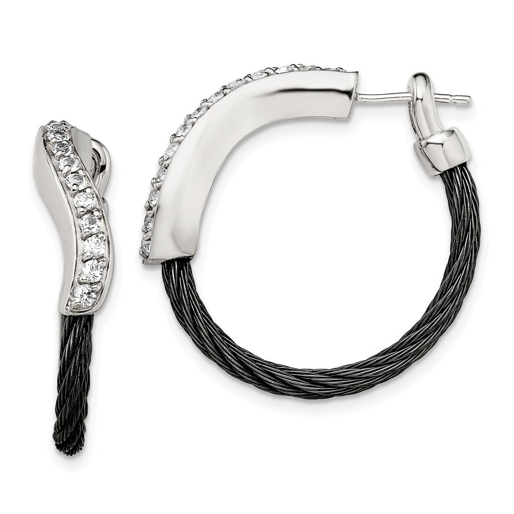 Edward Mirell Black Ti Memory Cable and Argentium Sterling Silver with White Sapphire Hoop Earrings, 0.78 ct