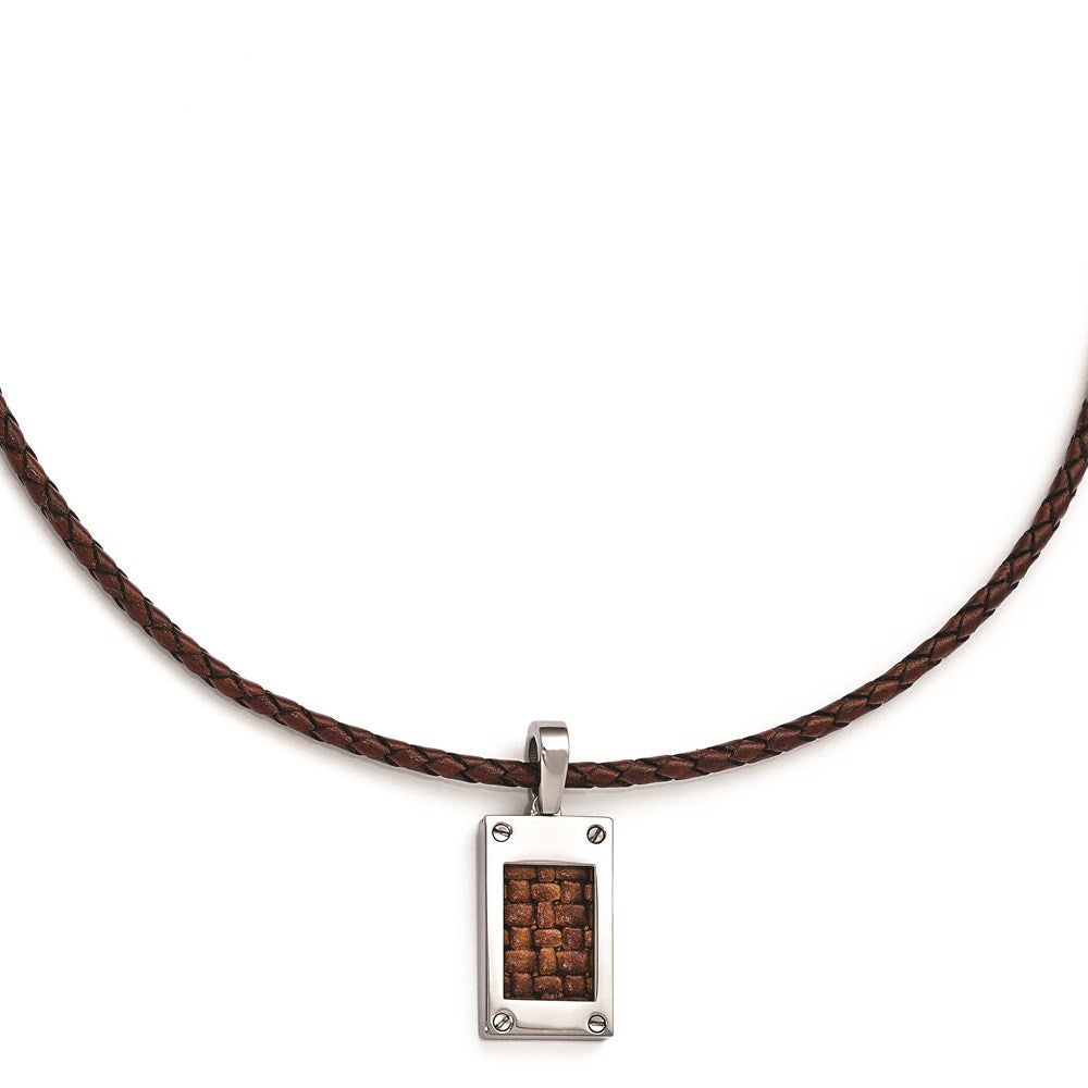 Edward Mirell Titanium with Brown Leather Insert & Leather Cord Polished Ne, 20 mm
