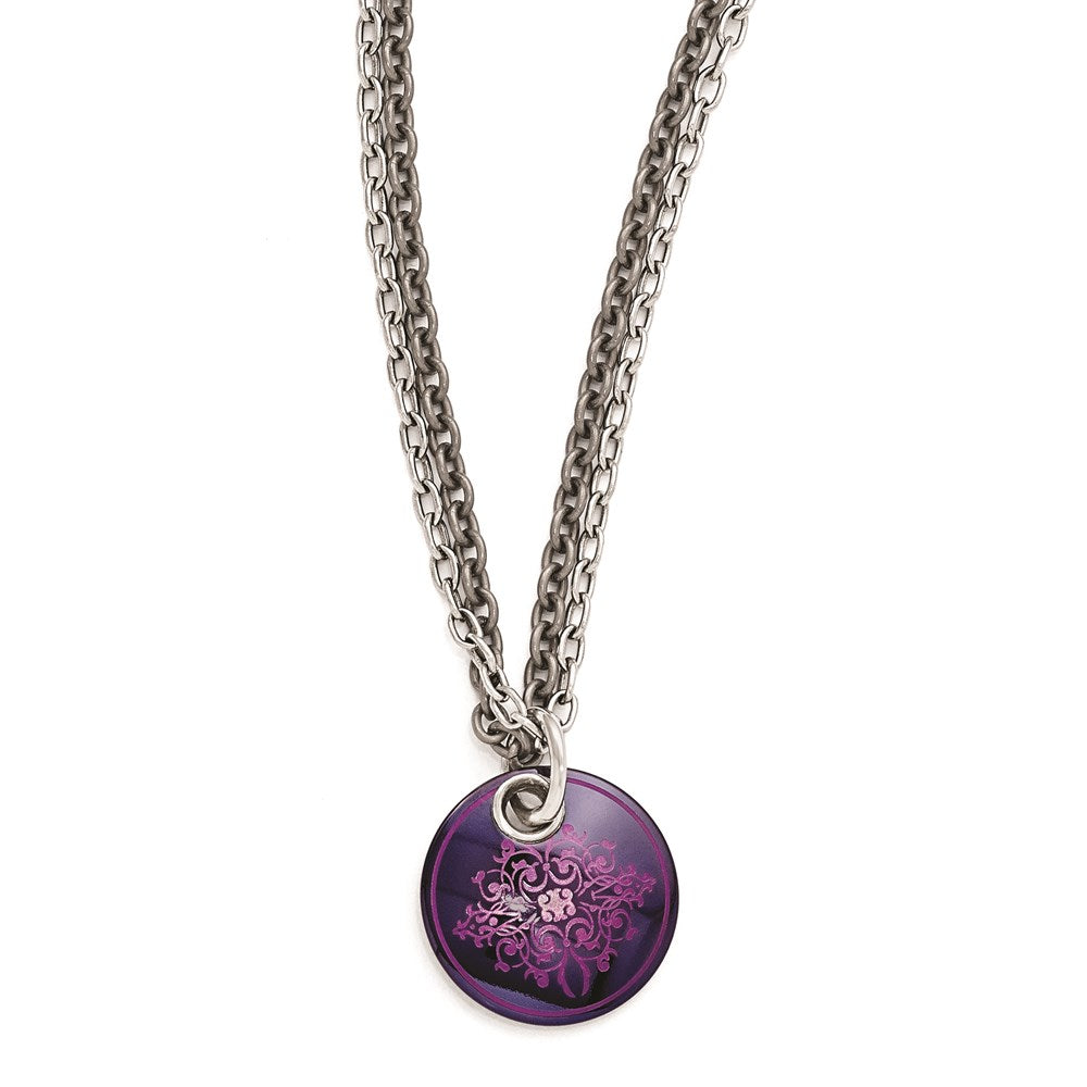 Edward Mirell Black Ti Pink Anodized & Sterling Silver w/ 2in ext Necklac, 16 mm
