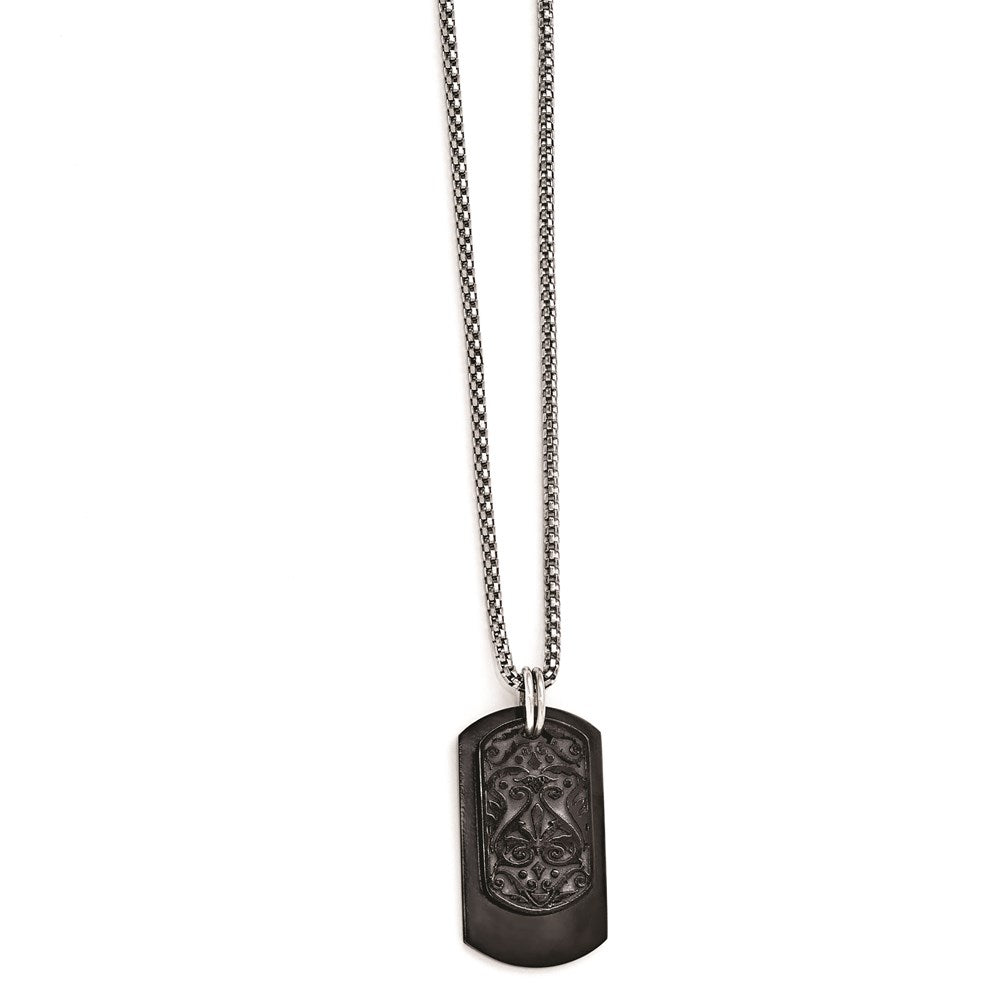 Edward Mirell Black Ti & Sterling Silver Dog Tag Pendant Necklace, 20 x 22 mm