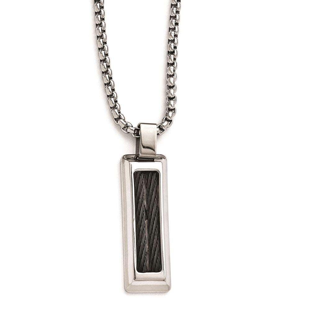 Edward Mirell Titanium & Black Memory Cable w/Stainless Steel Necklace, 20 x 12 mm
