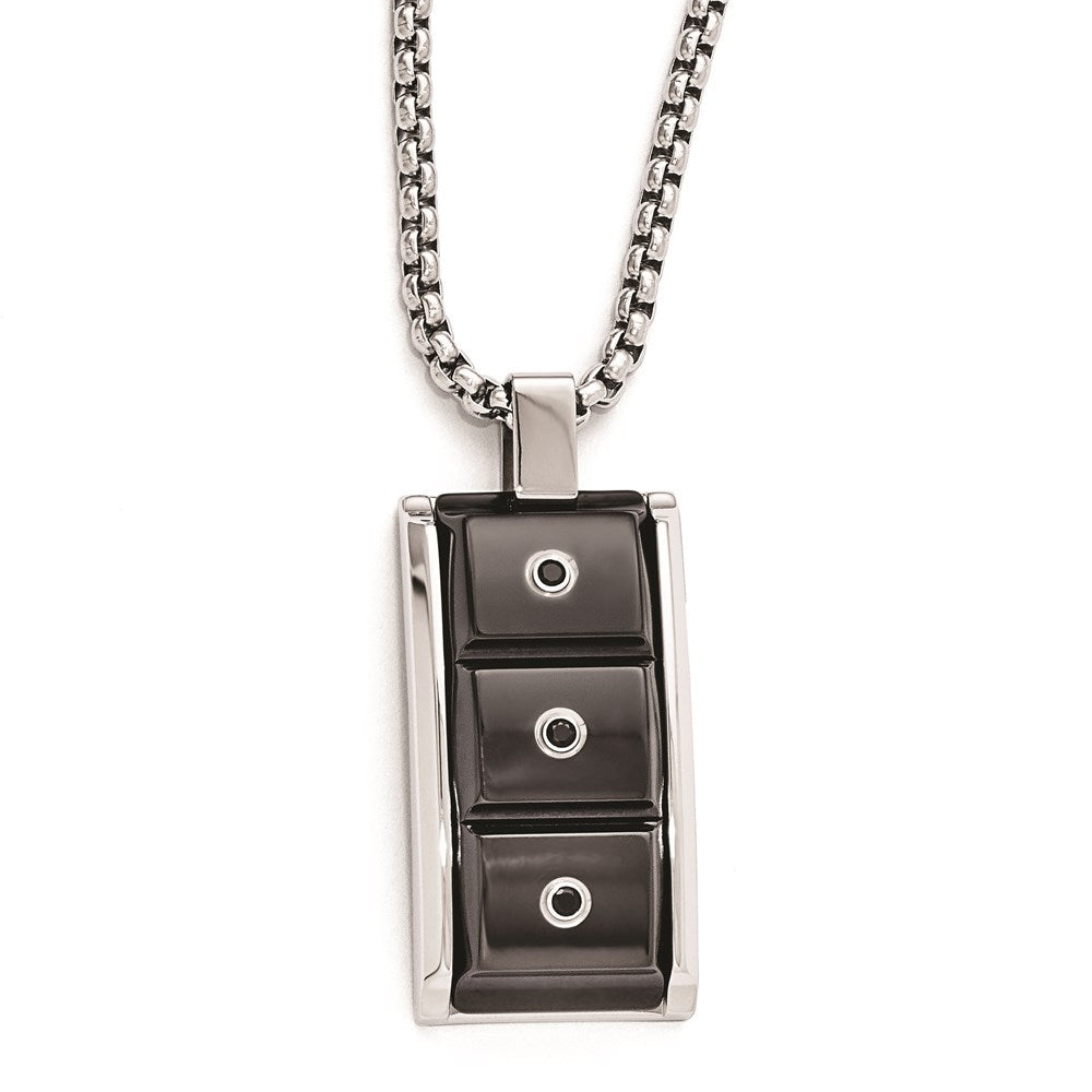 Edward Mirell Black Ti & Black Spinel w/Sterling Silver Bezel Pendant Neckl, 0.21 ct, 20 x 23 mm