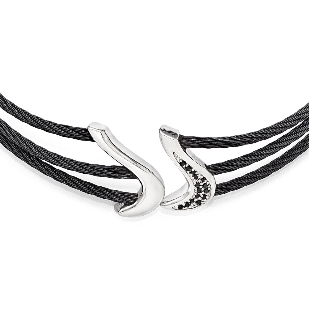 Edward Mirell Black Ti & Sterling Silver Black Spinel Cable Flex Collar, 0.45 ct, 15 mm