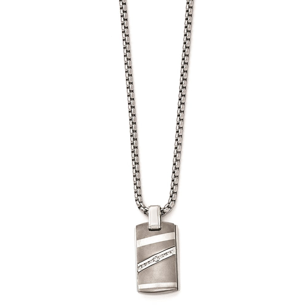 Edward Mirell Titanium .18ctw Diamond w/Sterling Silver Bezel Pendant Neck, 0.18 ct, 20 x 19 mm