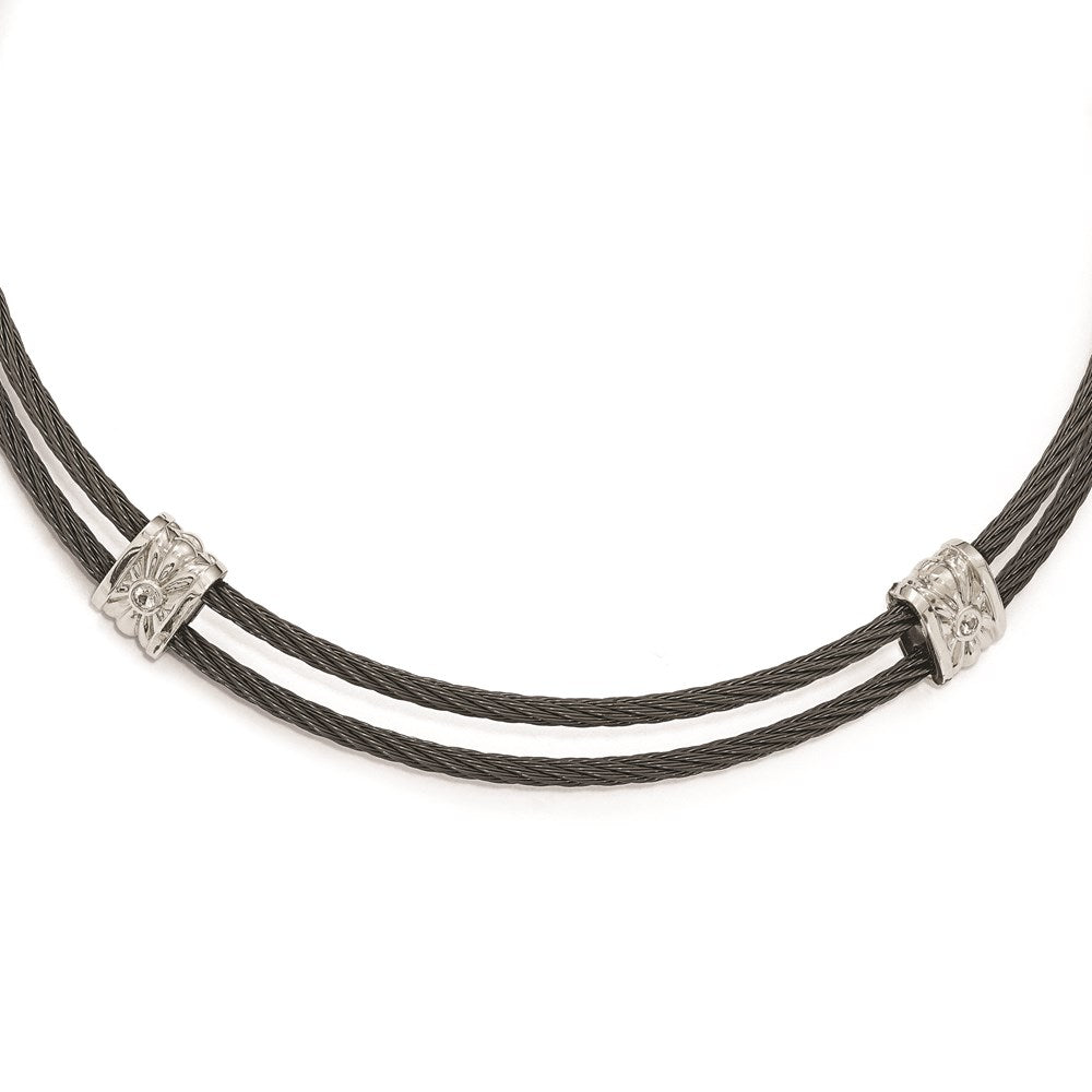 Edward Mirell Titanium & Sterling Silver White Sapphire Cable Necklace, 0.1 ct, 16 mm