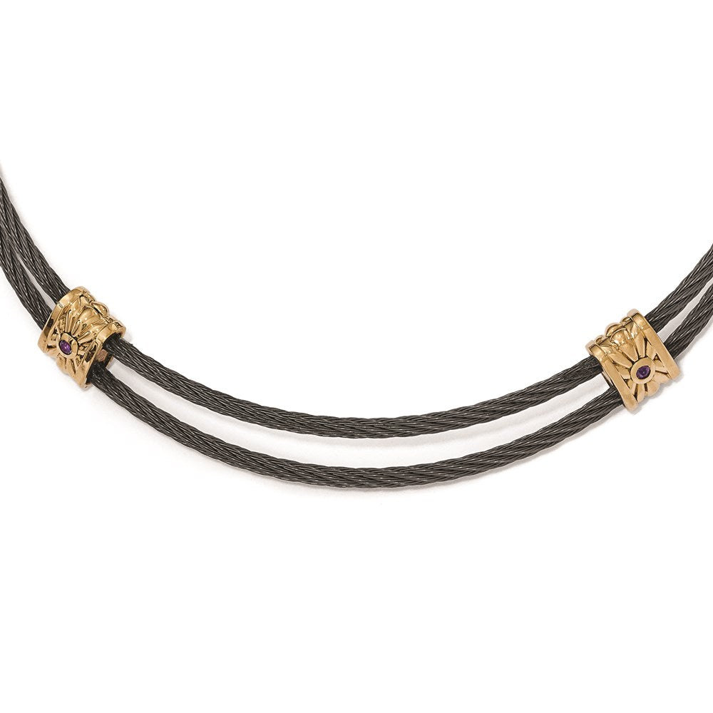 Edward Mirell Titanium & Bronze Amethyst Cable Necklace, 0.08 ct, 16 mm