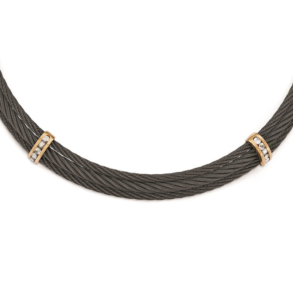 Edward Mirell Titanium & Bronze White Sapphire Cable Necklace, 1.4 ct, 16 mm