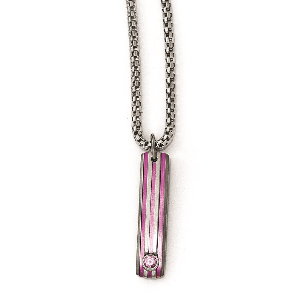 Edward Mirell Titanium Grooved Anodized & Pink Sapphire 2in ext Necklace, 0.15 ct, 16 mm