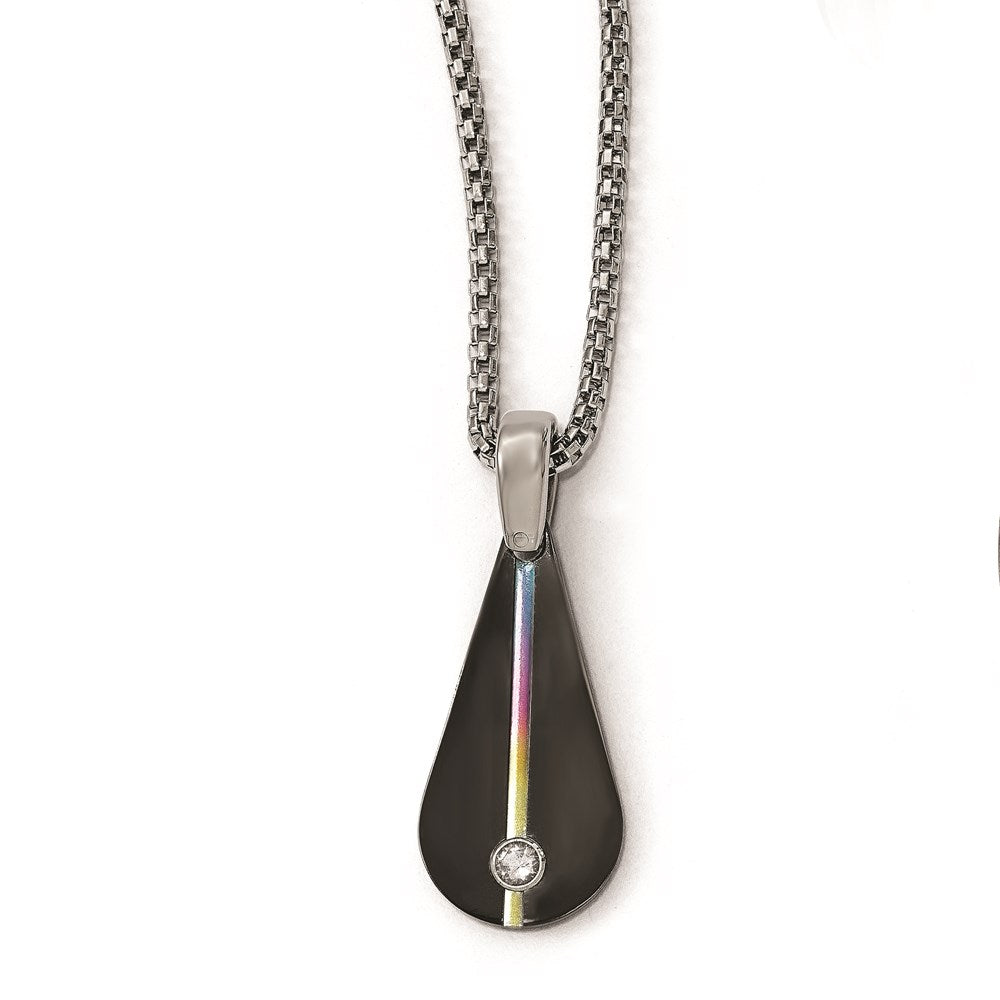 Edward Mirell Titanium Anodized Black Ti White Sapphire 2in ext Necklace, 0.15 ct, 16 mm