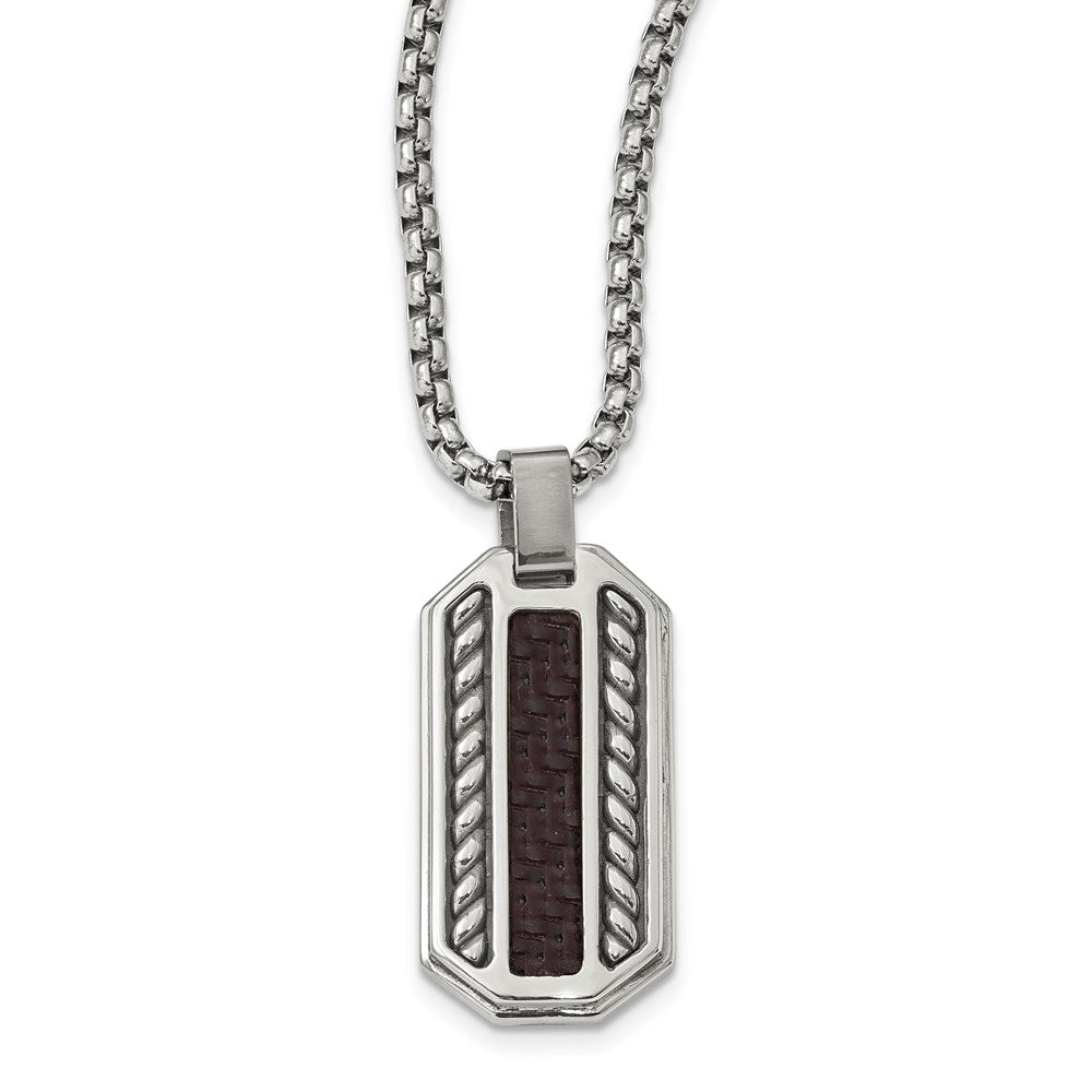 Edward Mirell Stainless Steel Marsala Carbon Fiber Dog Tag Necklace, 20 x 21 mm