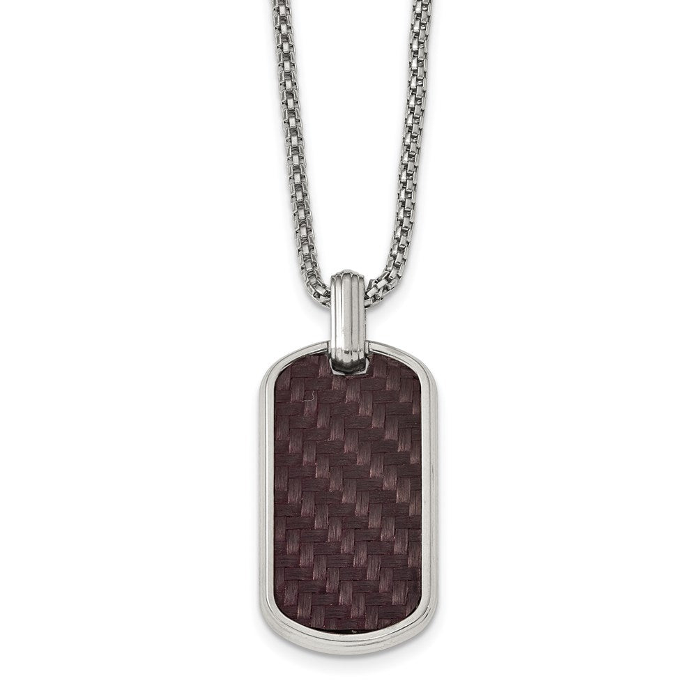 Edward Mirell Stainless Steel Marsala Carbon Fiber Dog Tag Necklace, 20 x 22 mm