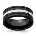 Edward Mirell Black Ti Sterling 925 & Grooved Blue Anodized Band, Size 11.5, 10 mm