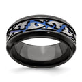Edward Mirell Black Ti Scroll Pattern Blue Anodized 9mm Band, Size 9.5, 9 mm