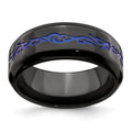 Edward Mirell Black Ti Patterned Blue Anodized Polished 9mm Band, Size 12.5, 9 mm