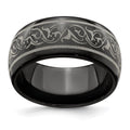 Edward Mirell Titanium Black Ti Domed Laser Patterned 10mm Band, Size 8.5, 10 mm