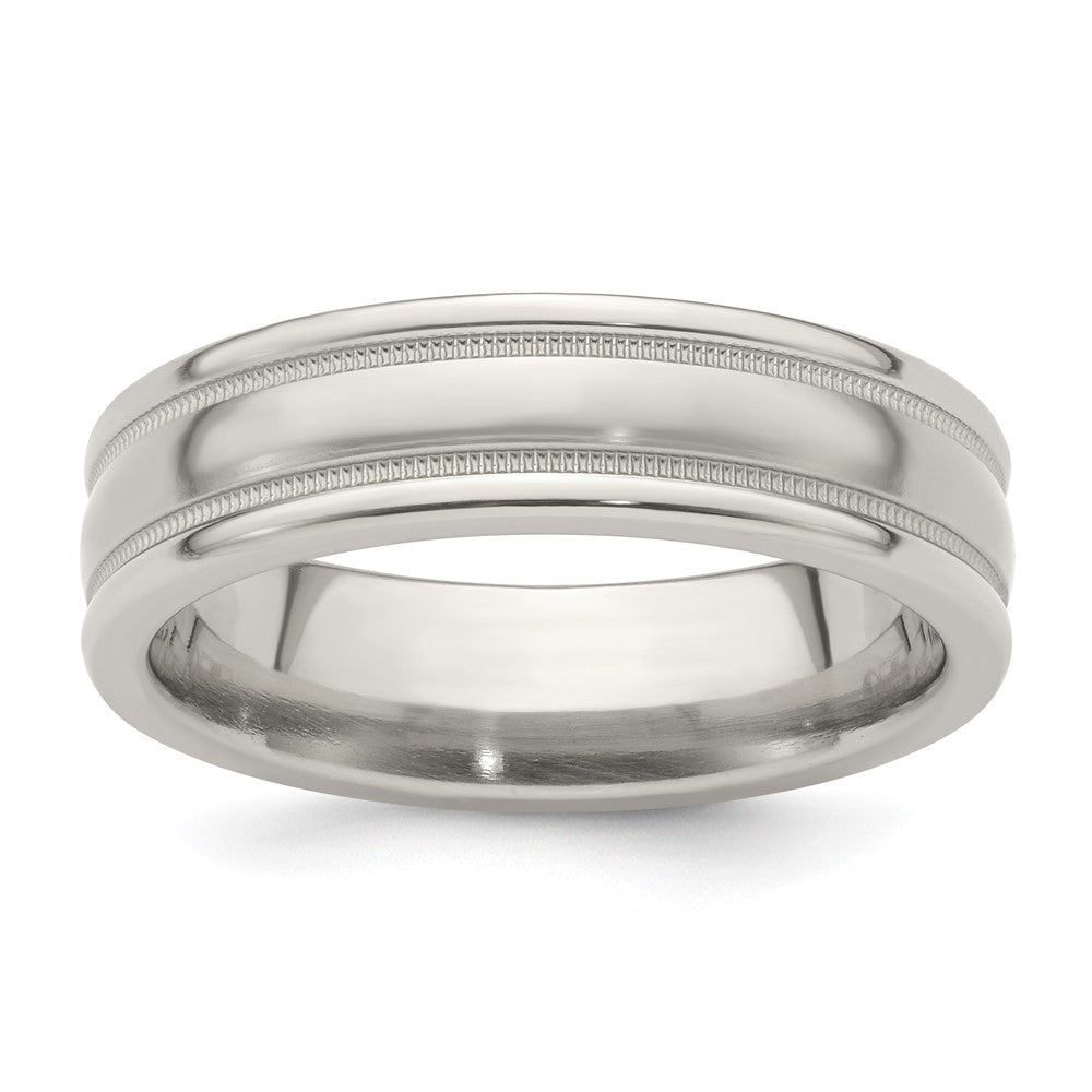 Edward Mirell Titanium Brushed & Polished Milgrain 6.5mm Band, 6.5 mm