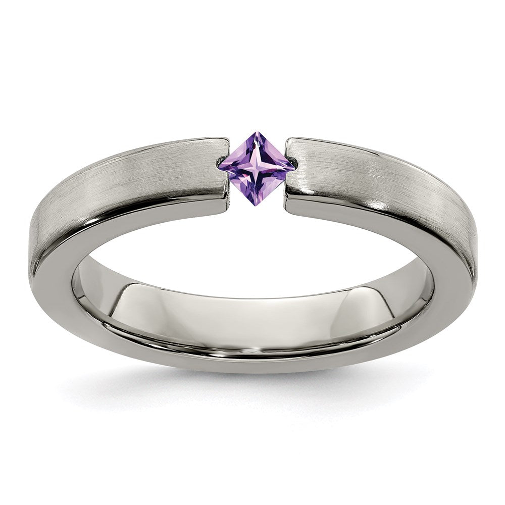 Edward Mirell Titanium Satin Amethyst 4mm Band, 0.15 ct, Size 5, 4 mm