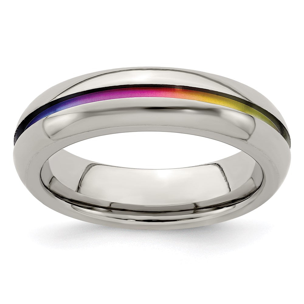 Edward Mirell Titanium Rainbow Anodized Center Polished 6mm Band, Size 11.5, 6 mm