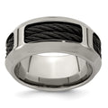 Edward Mirell Stainless Steel and Black Ti Double Cable 10.75mm Band, 10.75 mm