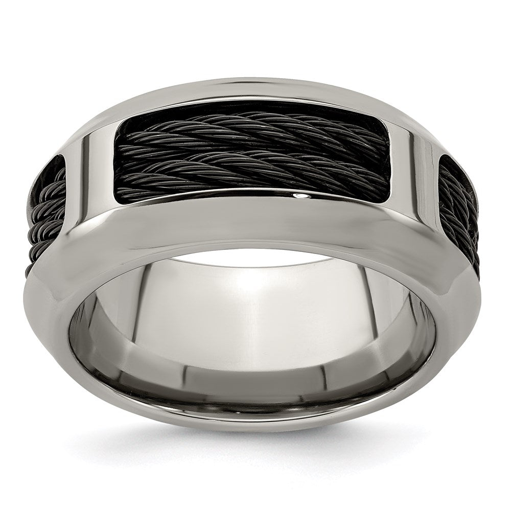 Edward Mirell Stainless Steel and Black Ti Double Cable 10.75mm Band, 10.75 mm