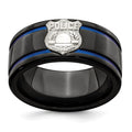 Edward Mirell Black Ti Blue Anodized w/ SS Police Shield Tag 10mm Band, Size 8, 10 mm
