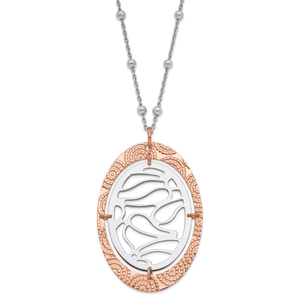 Sterling Silver & Rose Gold-plated Textured Oval w/ 2in ext Necklace, 19 mm