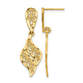 14k Polished Diamond-Cut Filigree Swirl Dangle Post Earrings, 32 x 10 mm