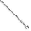 Sterling Silver Rhodium-plated Twist 9 inch Plus 1 inch Extender - Total 10 inch Anklet, 9 x 3 mm