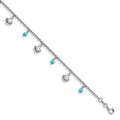 Sterling Silver Rhodium-plated Turquoise and Shell Charms 9 inch Plus 1 inch Extender - Total 10 inch Anklet, 9 x 2 mm