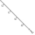 Sterling Silver Rhodium-plated Heart Charms 9 inch Plus 1 inch Extender - Total 10 inch Anklet, 9 x 2 mm