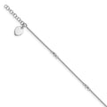 Sterling Silver Rhodium-plated Heart Dangle 9 inch Plus 1 inch Extender - Total 10 inch Anklet, 9 x 1 mm, 2.03 g