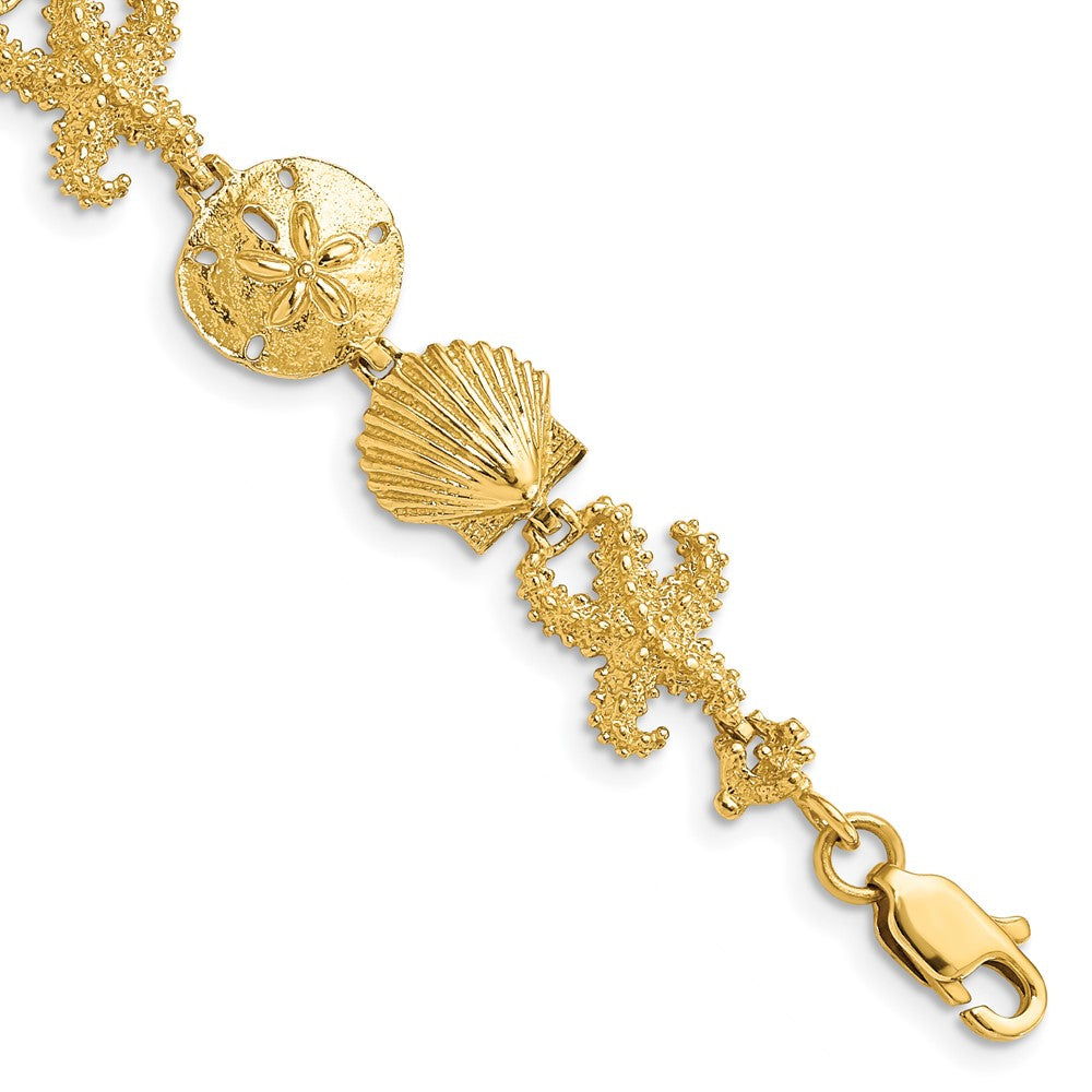 14k Polished Seashell Theme 7.25 inch Bracelet, 7.25 x 12 mm