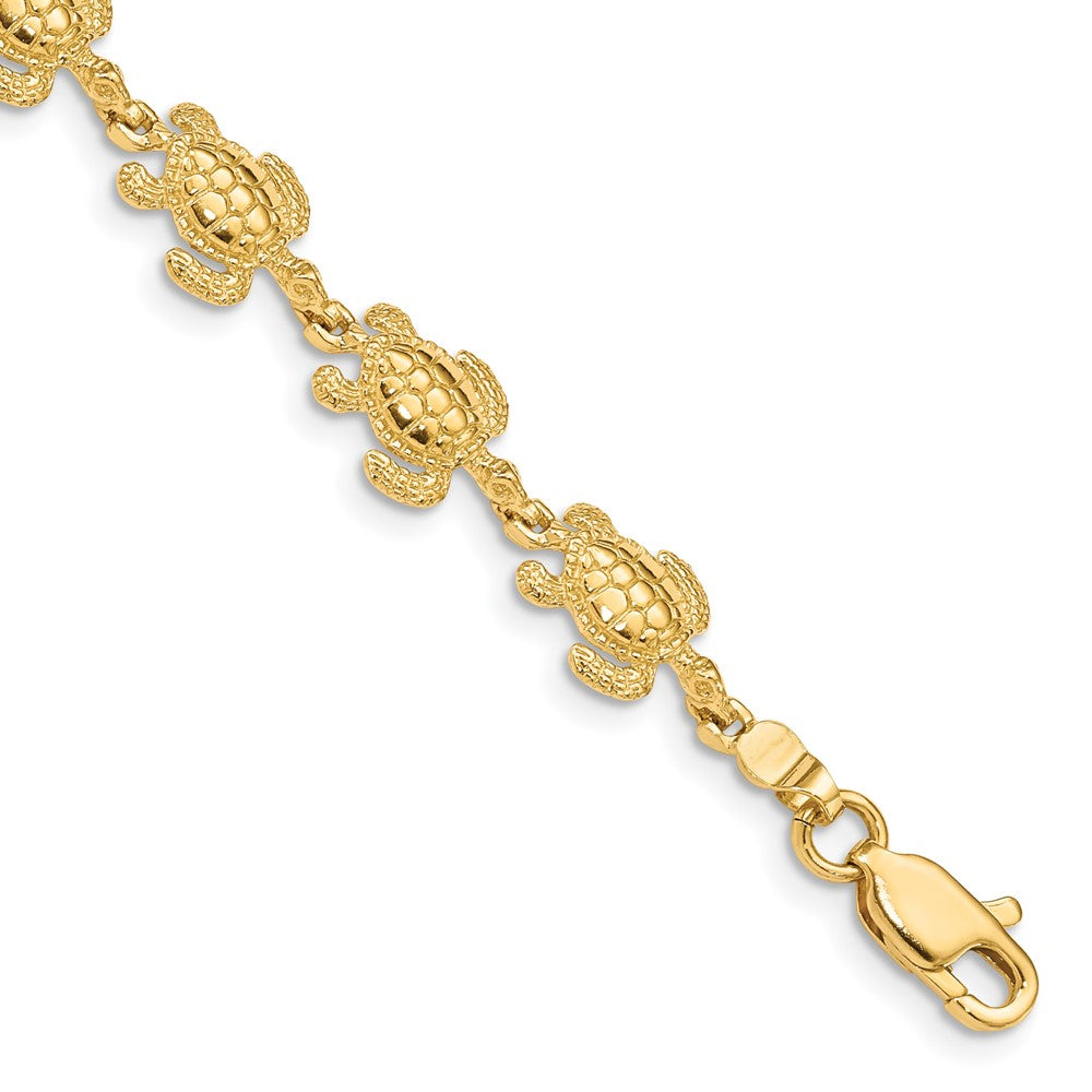 14k Swimming Sea Turtle 7.25 inch Bracelet, 7.25 x 8 mm