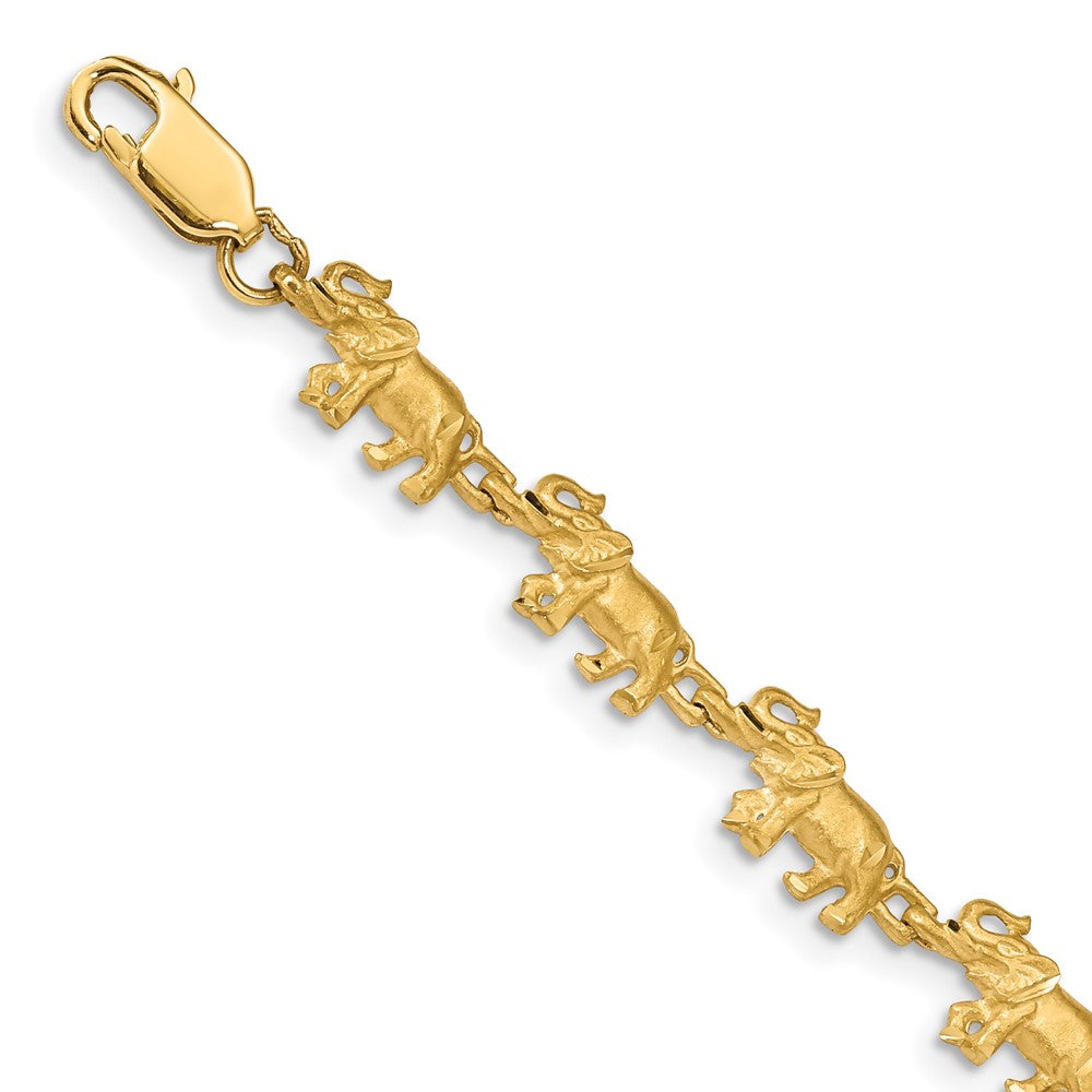 14K Satin Diamond-cut Elephant 7 inch Bracelet, 7 x 6.5 mm