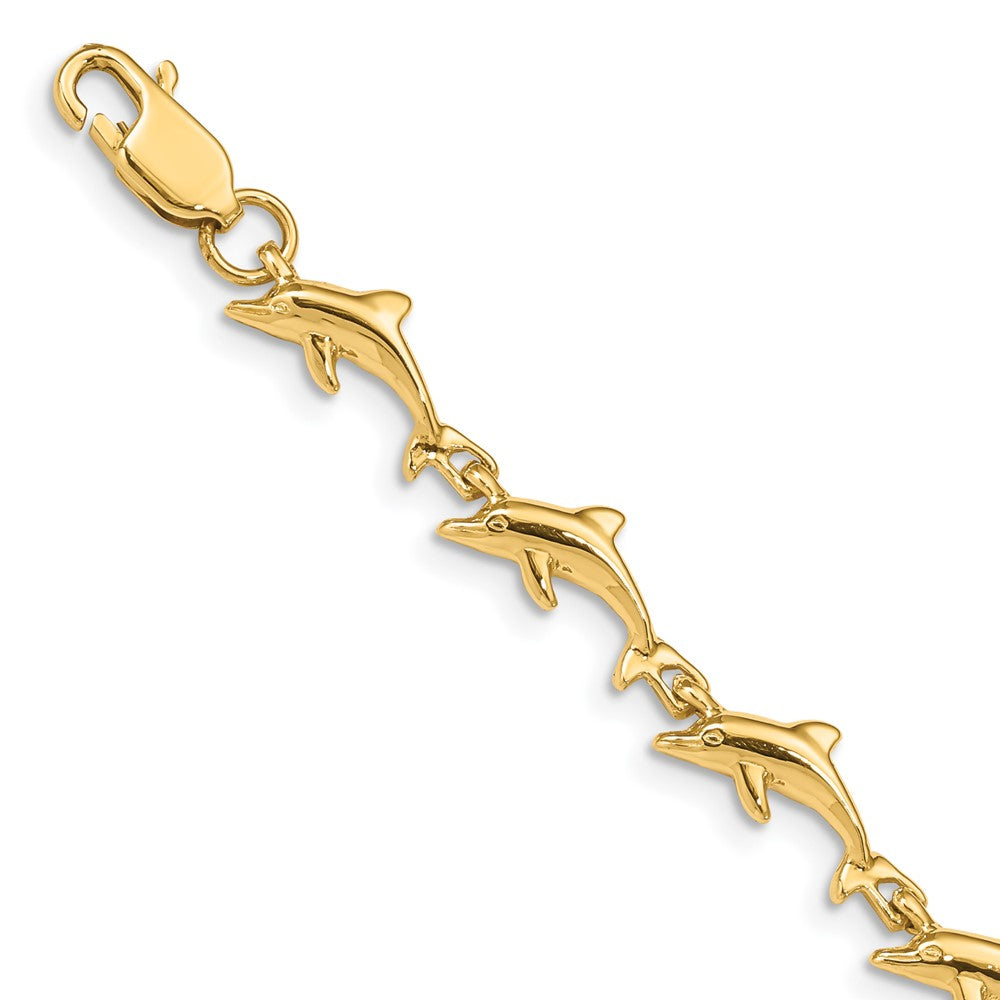 14K Polished Dolphin 7 inch Bracelet, 7 x 7 mm