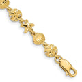 14K Diamond-cut Starfish/Sand Dollar/Shell 7 inch Bracelet, 7 x 7 mm