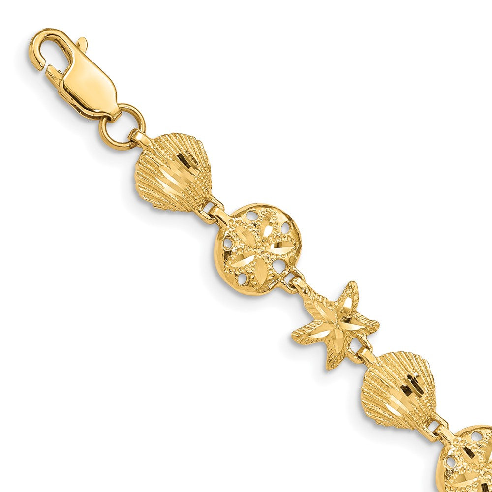 14K Diamond-cut Sea Life 7 inch Bracelet, 7 x 8.8 mm