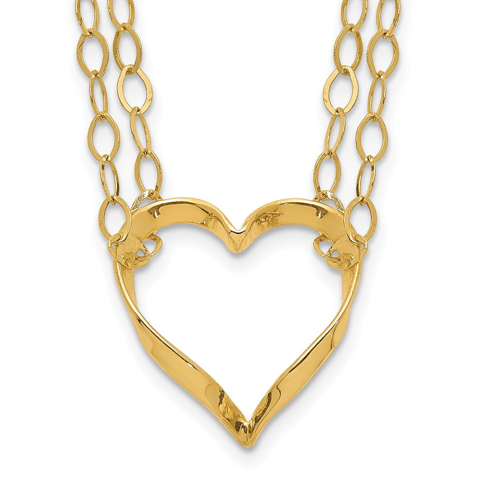 14K Double Strand Heart Pendant 16 inch Necklace Plus 2 inch Extender, 16 x 10 mm