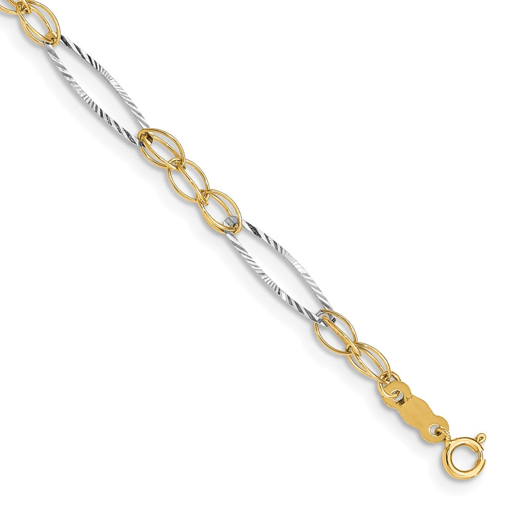 14k Two-tone Polished Oval Design 7.25 inch Bracelet, 7.25 x 4 mm