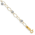 14k Two-tone Diamond-cut Puffed Stars and Oval Link 7.25 inch Bracelet, 7.25 x 6 mm