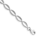 14k White Gold Polished Textured Oval Link 7.25 inch Bracelet, 7.25 x 5 mm