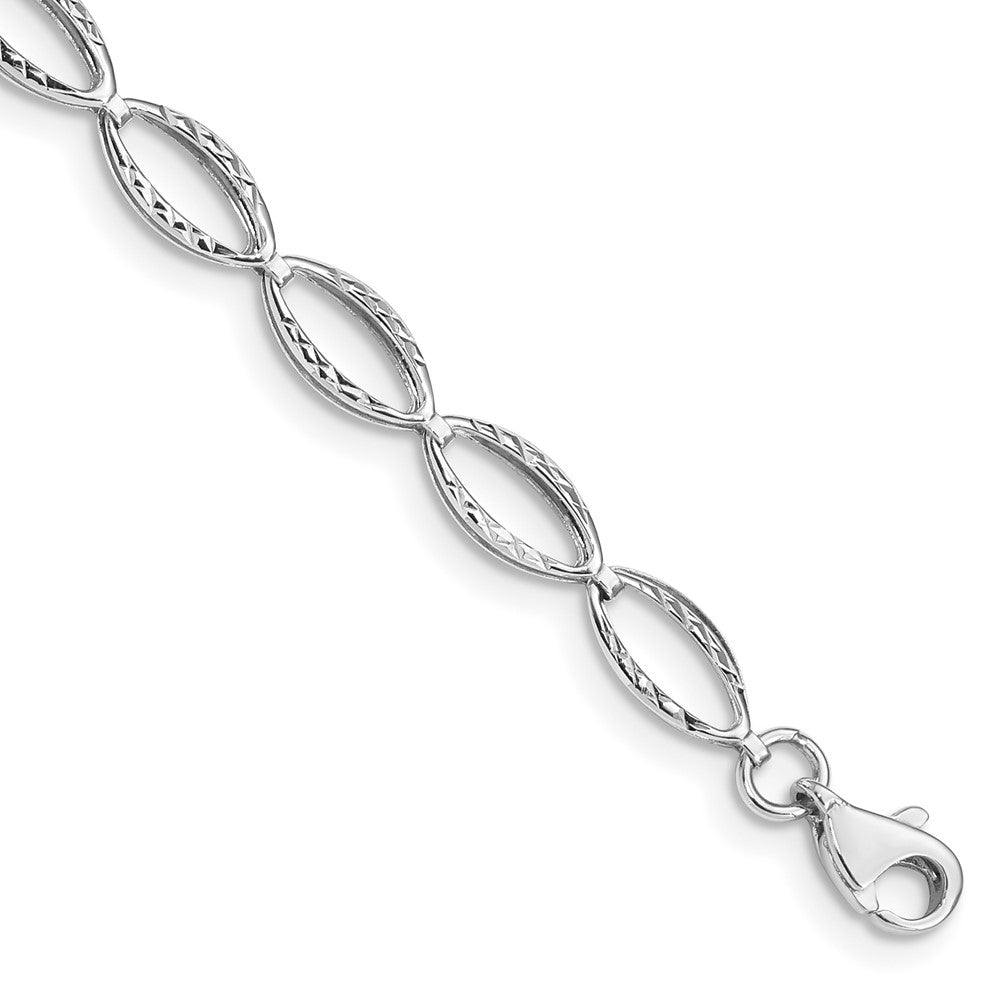14k White Gold Polished Textured Oval Link 7.25 inch Bracelet, 7.25 x 5 mm