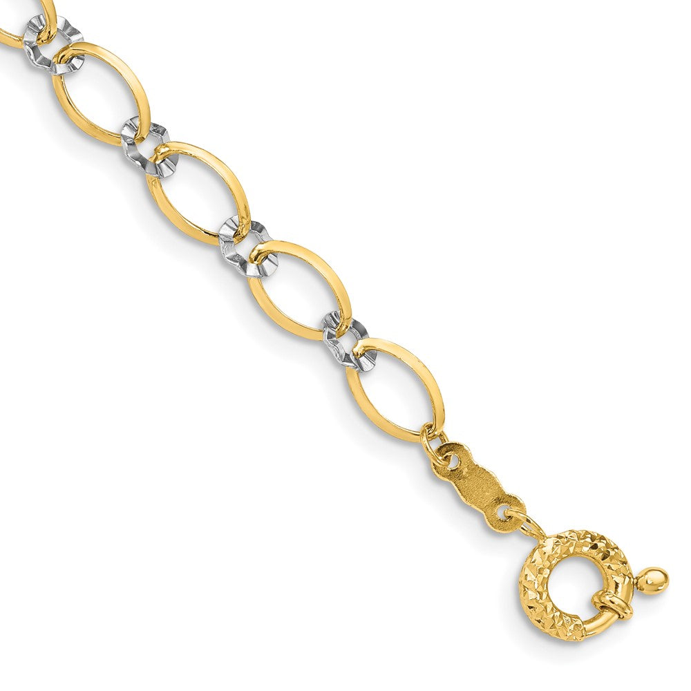 14K Two-tone Oval and Diamond-cut Circle 7.25 inch Bracelet, 7.25 x 5 mm